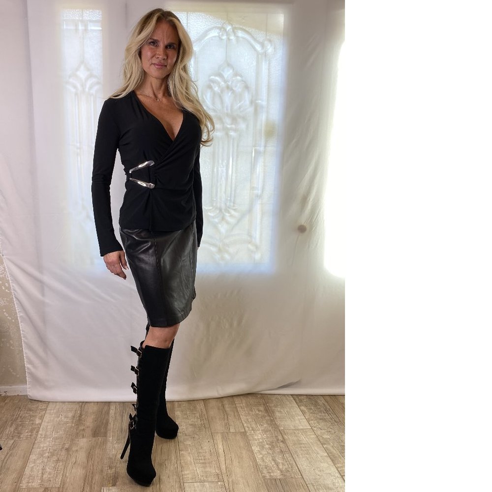 Black Leather Skirt, Valerie Stevens size 12, New Zealand Lambskin FREEshipping
